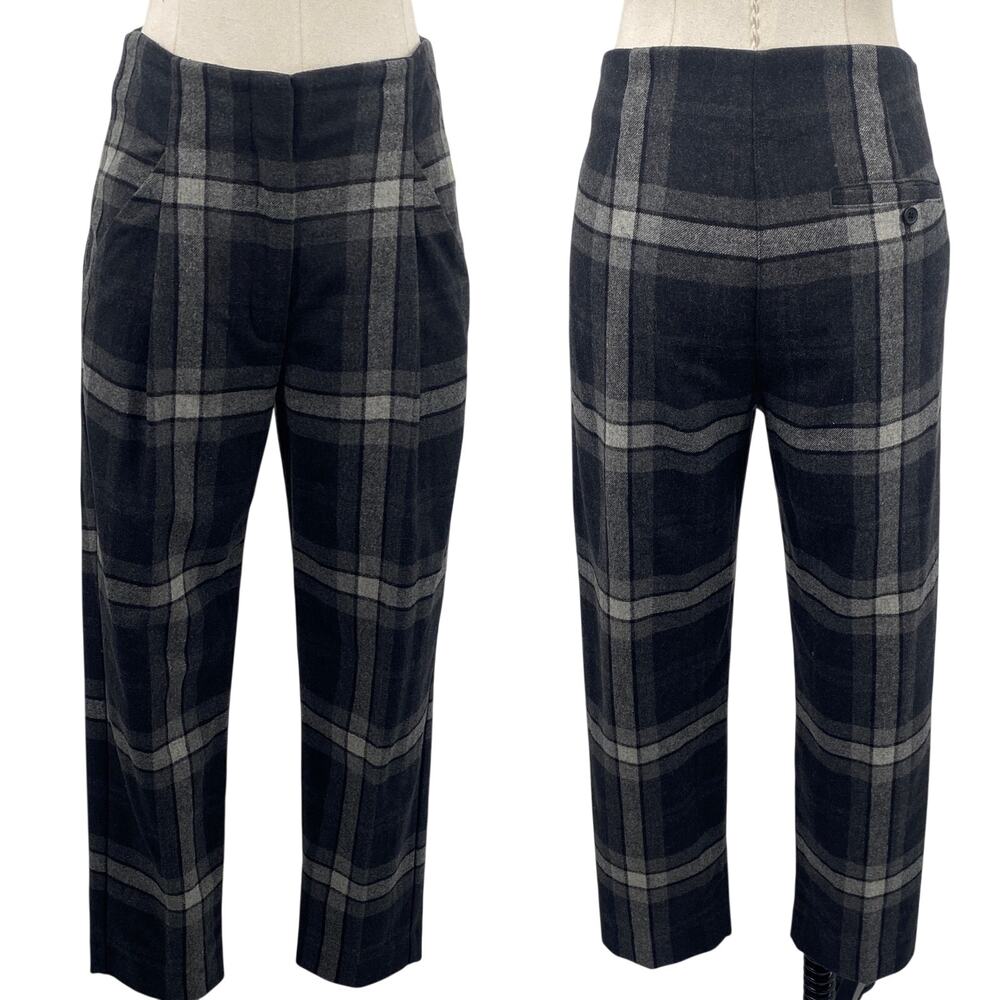 Aritzia Wilfred Chambery Check Plaid Pants Wool Cashmere Cropped Gray Womens
